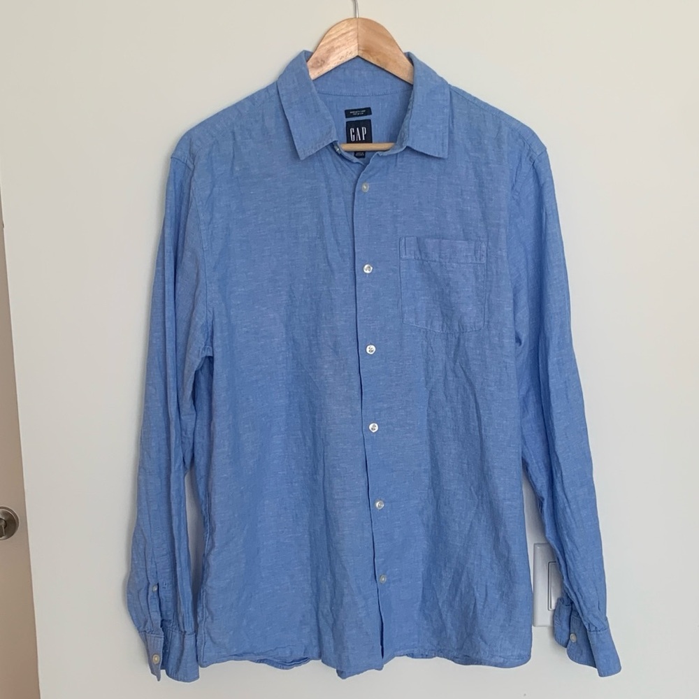 Linen and Cotton Blue Button Down Shirt